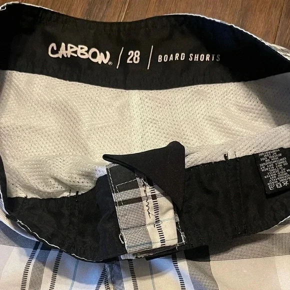 Carbon Plaid Cargo Swim Board Shorts Pockets Y2K - Picture 4 of 10